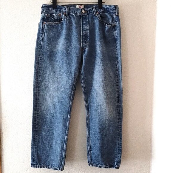 Levi's 501 Button Fly Straight Leg Mens Jeans Tag Size 38x34 Grade B! 01 - Picture 1 of 4